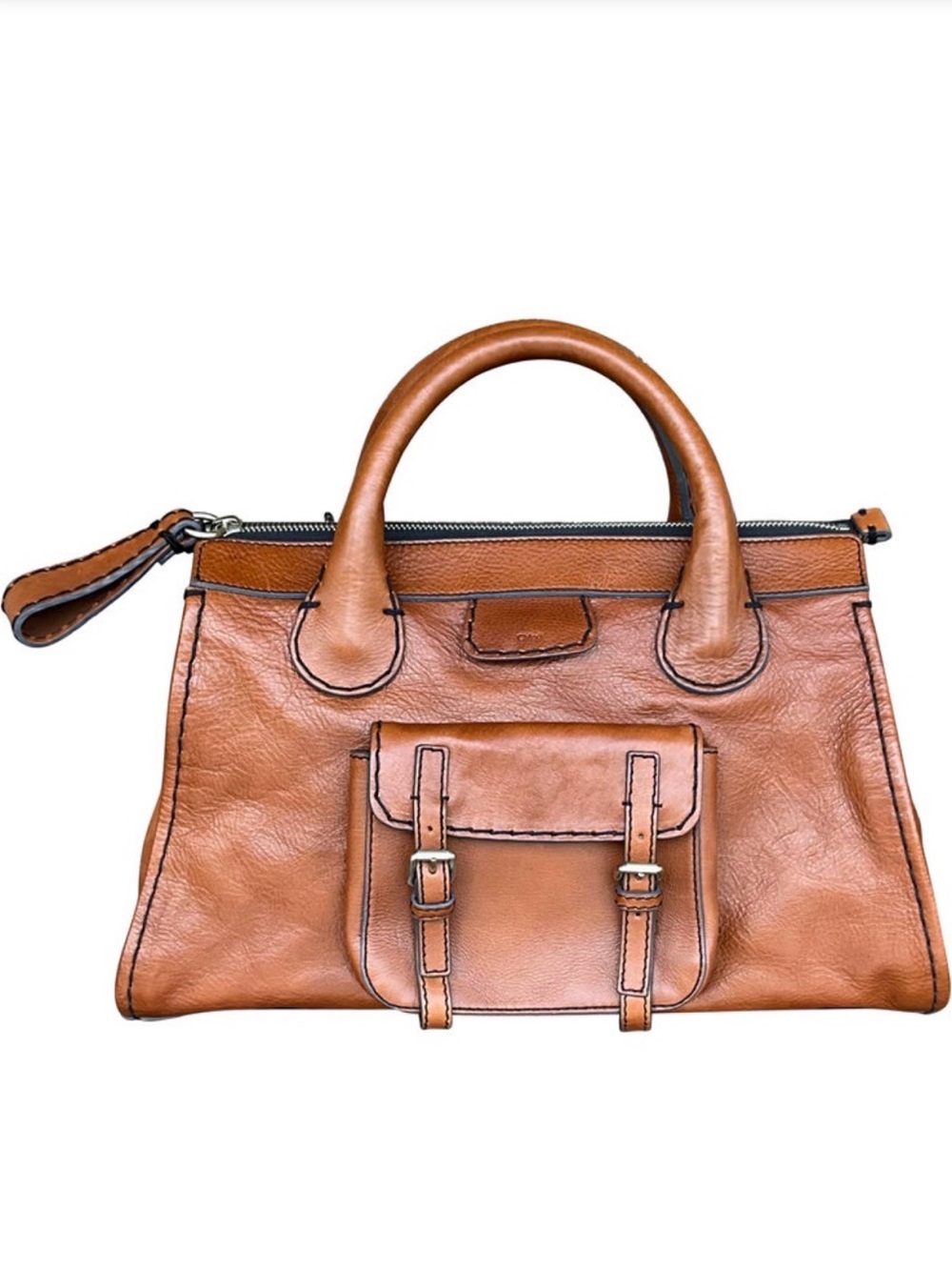 Vintage Chloe Edith Medium Cognac Leather Top-Handle Tote